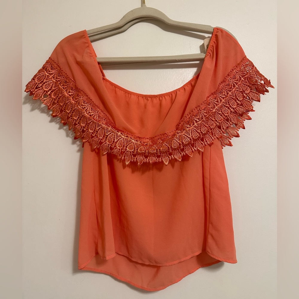 TOBI off the shoulder coral tiered top